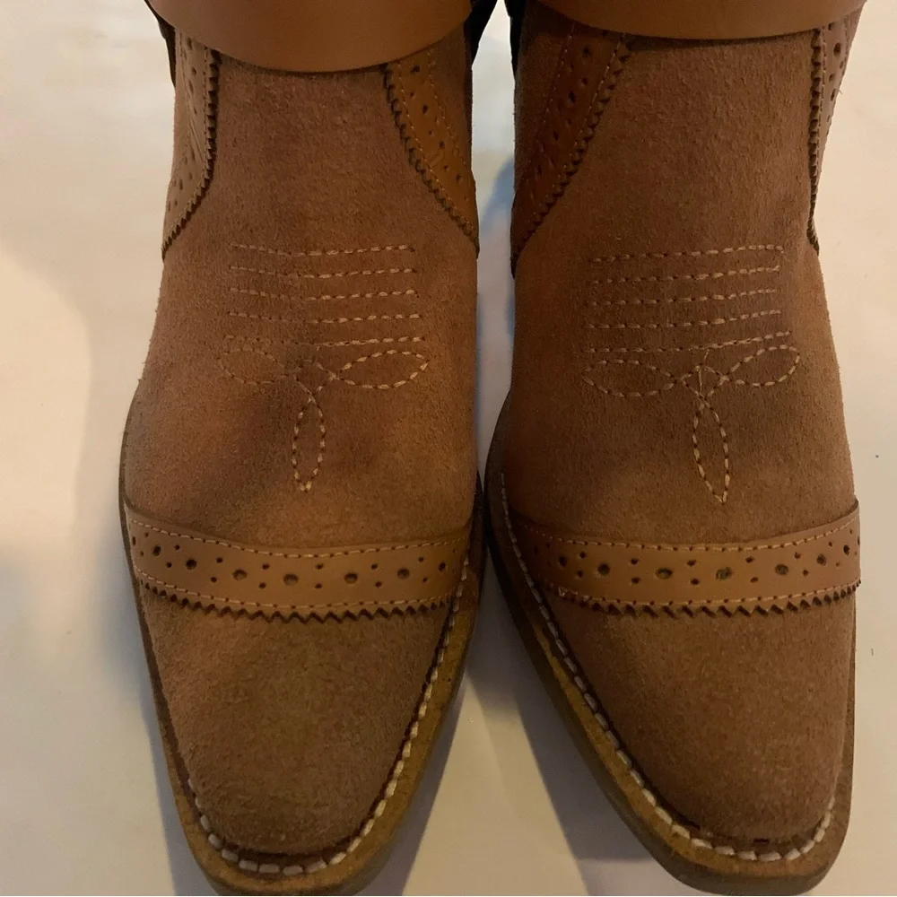 Dingo Gummy Bear Harness Western Ankle Booties Snip Toe Camel Suede Size 6.5